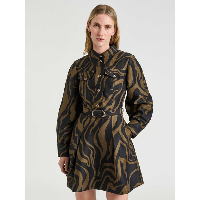Veronika Maine Abstract Zebra Linen Viscose Shirtdress image number 3